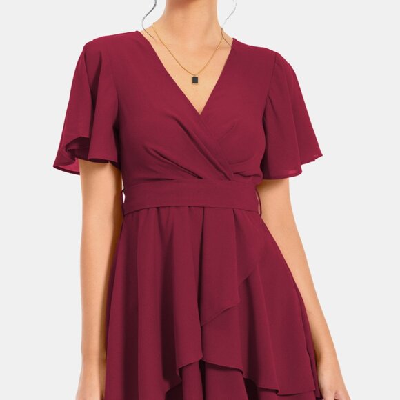 Surplice Neck Flutter Sleeve Dress - Picture 1 of 8